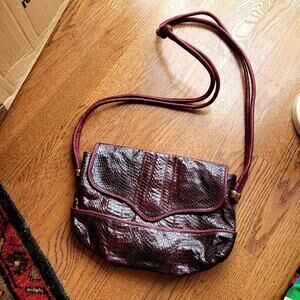 Vtg Burgundy Snakeskin and Leather Purse